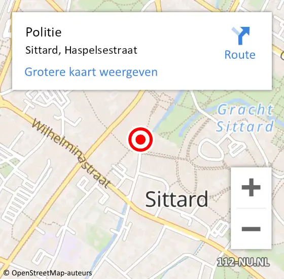 Locatie op kaart van de 112 melding: Politie Sittard, Haspelsestraat op 19 oktober 2024 22:20