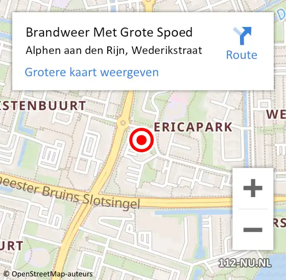 Locatie op kaart van de 112 melding: Brandweer Met Grote Spoed Naar Alphen aan den Rijn, Wederikstraat op 19 oktober 2024 22:27