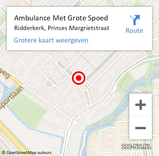 Locatie op kaart van de 112 melding: Ambulance Met Grote Spoed Naar Ridderkerk, Prinses Margrietstraat op 19 oktober 2024 22:29