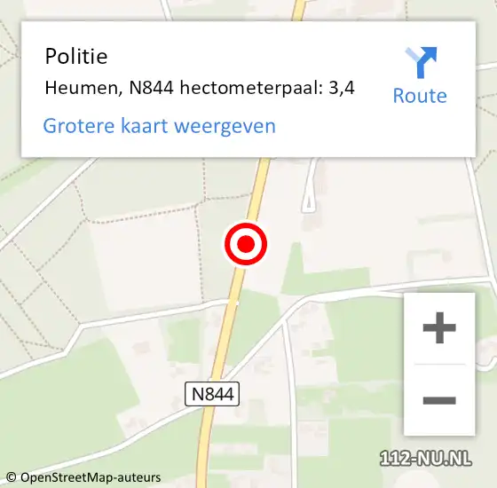 Locatie op kaart van de 112 melding: Politie Heumen, N844 hectometerpaal: 3,4 op 19 oktober 2024 22:34