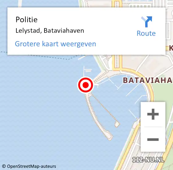 Locatie op kaart van de 112 melding: Politie Lelystad, Bataviahaven op 19 oktober 2024 22:39