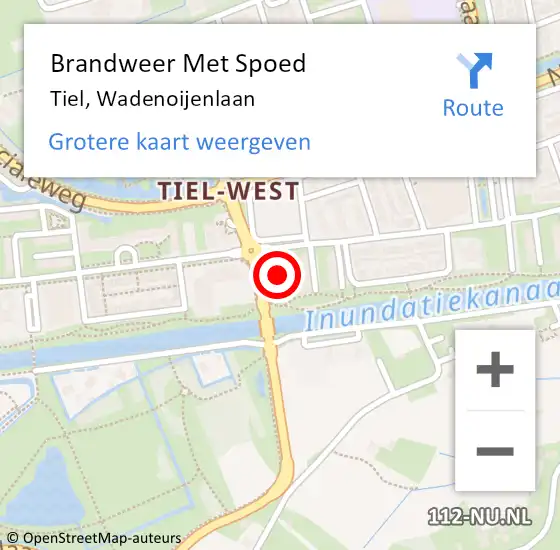 Locatie op kaart van de 112 melding: Brandweer Met Spoed Naar Tiel, Wadenoijenlaan op 19 oktober 2024 22:58