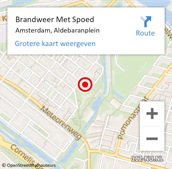 Locatie op kaart van de 112 melding: Brandweer Met Spoed Naar Amsterdam, Aldebaranplein op 19 oktober 2024 23:31