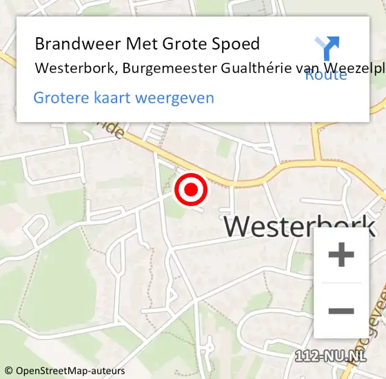 Locatie op kaart van de 112 melding: Brandweer Met Grote Spoed Naar Westerbork, Burgemeester Gualthérie van Weezelplein op 19 oktober 2024 23:49