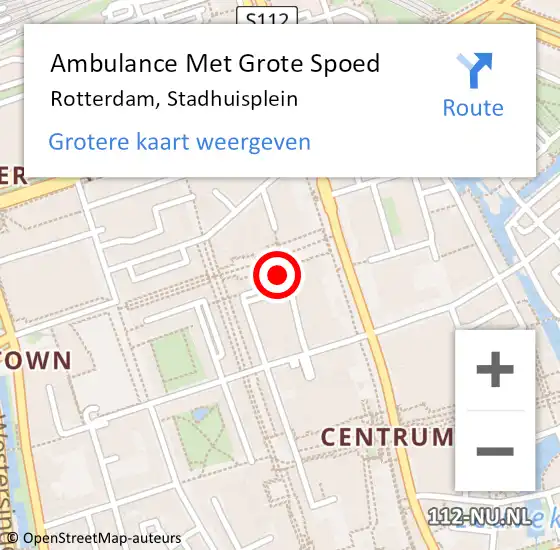 Locatie op kaart van de 112 melding: Ambulance Met Grote Spoed Naar Rotterdam, Stadhuisplein op 20 oktober 2024 00:20