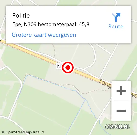 Locatie op kaart van de 112 melding: Politie Epe, N309 hectometerpaal: 45,8 op 20 oktober 2024 00:24