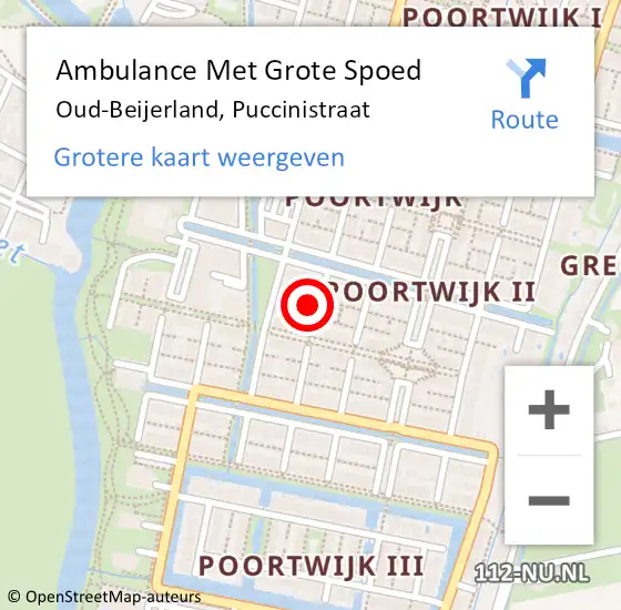 Locatie op kaart van de 112 melding: Ambulance Met Grote Spoed Naar Oud-Beijerland, Puccinistraat op 20 oktober 2024 00:28