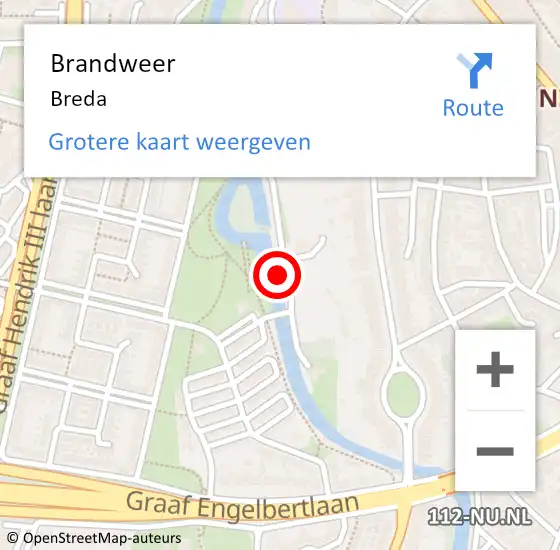 Locatie op kaart van de 112 melding: Brandweer Breda op 20 oktober 2024 00:31