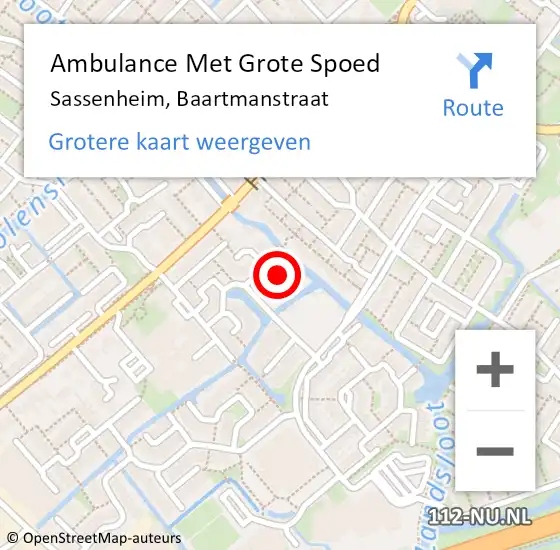 Locatie op kaart van de 112 melding: Ambulance Met Grote Spoed Naar Sassenheim, Baartmanstraat op 20 oktober 2024 00:57