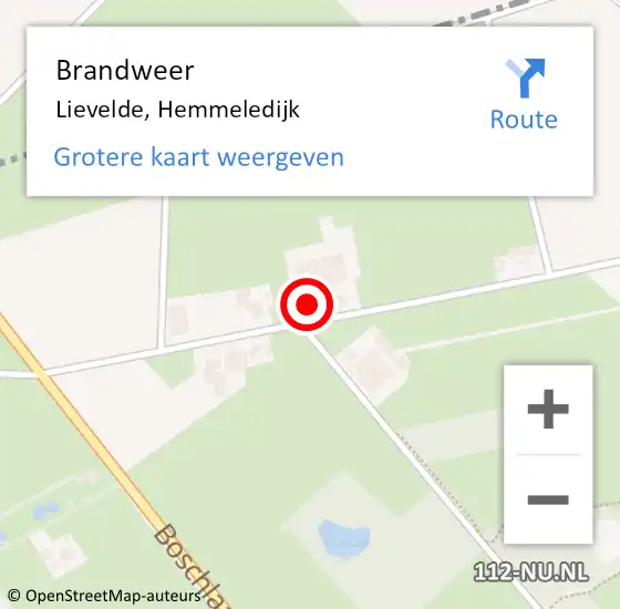 Locatie op kaart van de 112 melding: Brandweer Lievelde, Hemmeledijk op 20 oktober 2024 01:17