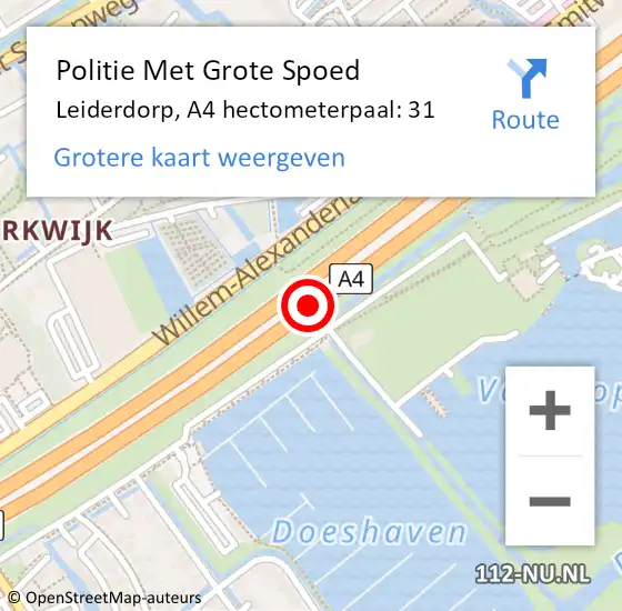 Locatie op kaart van de 112 melding: Politie Met Grote Spoed Naar Leiderdorp, A4 hectometerpaal: 31 op 20 oktober 2024 01:22