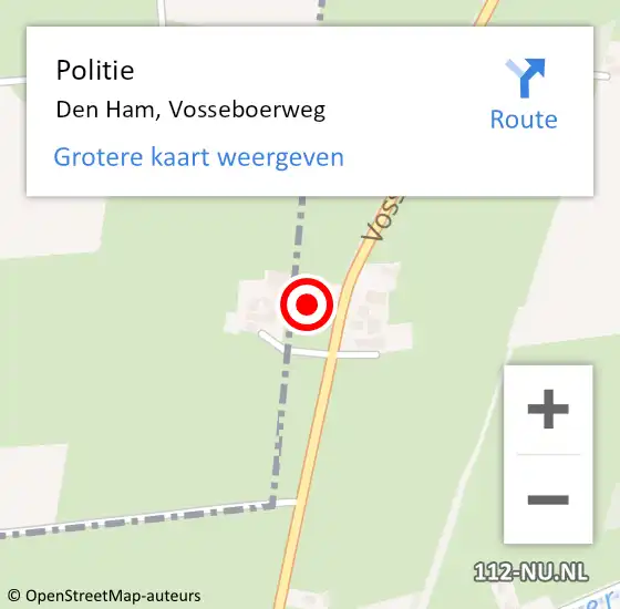 Locatie op kaart van de 112 melding: Politie Den Ham, Vosseboerweg op 20 oktober 2024 01:23