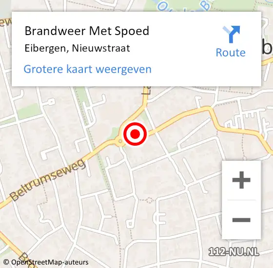 Locatie op kaart van de 112 melding: Brandweer Met Spoed Naar Eibergen, Nieuwstraat op 20 oktober 2024 01:28