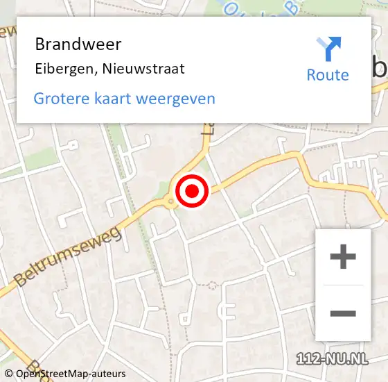 Locatie op kaart van de 112 melding: Brandweer Eibergen, Nieuwstraat op 20 oktober 2024 01:33