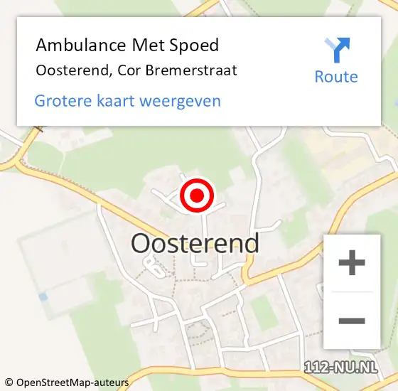 Locatie op kaart van de 112 melding: Ambulance Met Spoed Naar Oosterend, Cor Bremerstraat op 20 oktober 2024 02:41