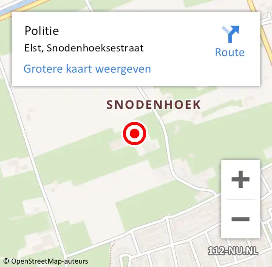 Locatie op kaart van de 112 melding: Politie Elst, Snodenhoeksestraat op 20 oktober 2024 02:46