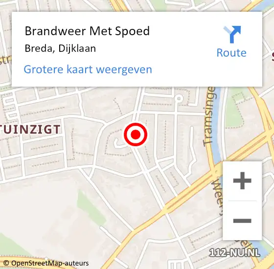 Locatie op kaart van de 112 melding: Brandweer Met Spoed Naar Breda, Dijklaan op 20 oktober 2024 03:00