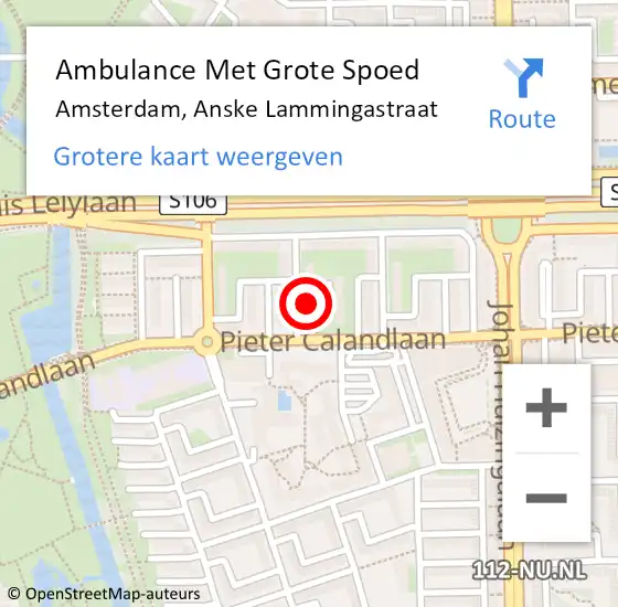 Locatie op kaart van de 112 melding: Ambulance Met Grote Spoed Naar Amsterdam, Anske Lammingastraat op 20 oktober 2024 03:35