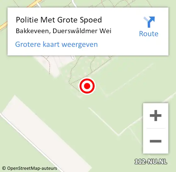 Locatie op kaart van de 112 melding: Politie Met Grote Spoed Naar Bakkeveen, Duerswâldmer Wei op 20 oktober 2024 03:40