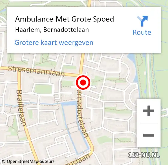 Locatie op kaart van de 112 melding: Ambulance Met Grote Spoed Naar Haarlem, Bernadottelaan op 20 oktober 2024 04:15