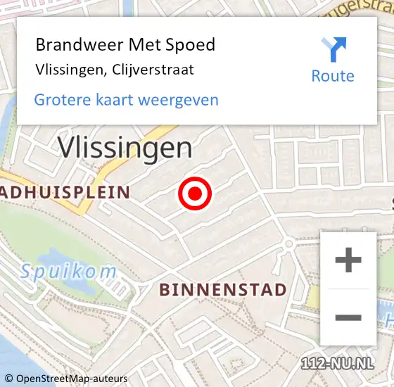 Locatie op kaart van de 112 melding: Brandweer Met Spoed Naar Vlissingen, Clijverstraat op 20 oktober 2024 04:44