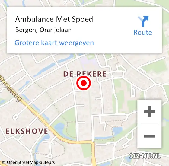 Locatie op kaart van de 112 melding: Ambulance Met Spoed Naar Bergen, Oranjelaan op 20 oktober 2024 05:10