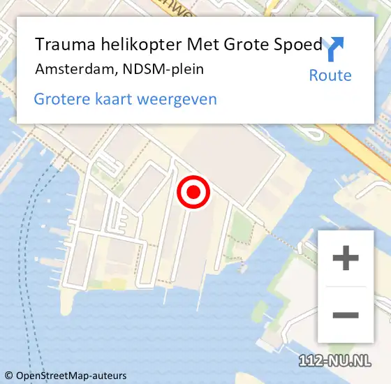 Locatie op kaart van de 112 melding: Trauma helikopter Met Grote Spoed Naar Amsterdam, NDSM-plein op 20 oktober 2024 05:17