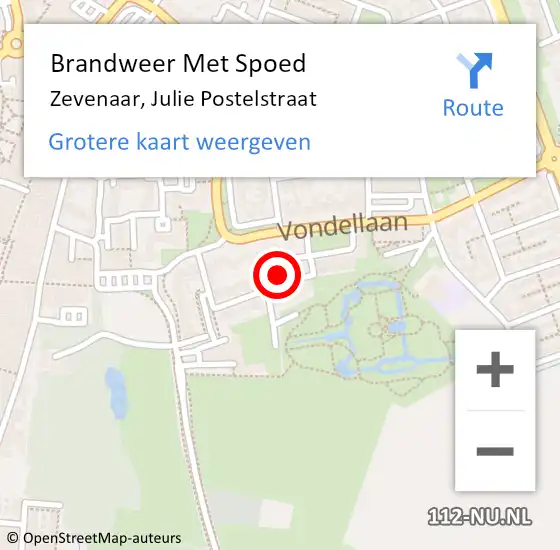 Locatie op kaart van de 112 melding: Brandweer Met Spoed Naar Zevenaar, Julie Postelstraat op 20 oktober 2024 05:57