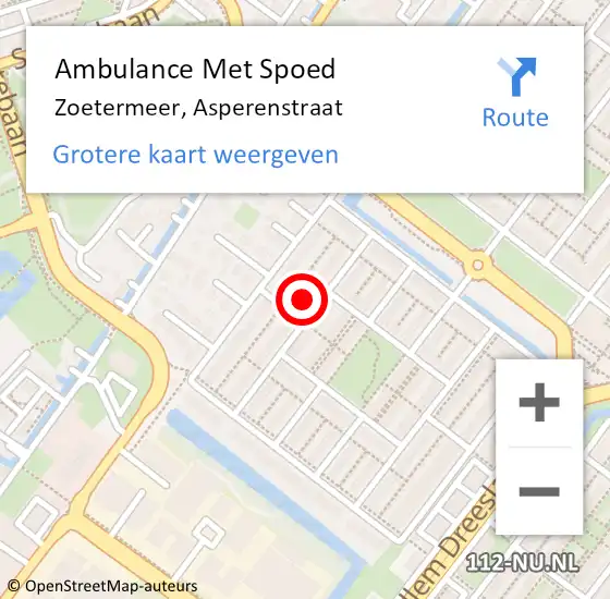 Locatie op kaart van de 112 melding: Ambulance Met Spoed Naar Zoetermeer, Asperenstraat op 20 oktober 2024 06:37