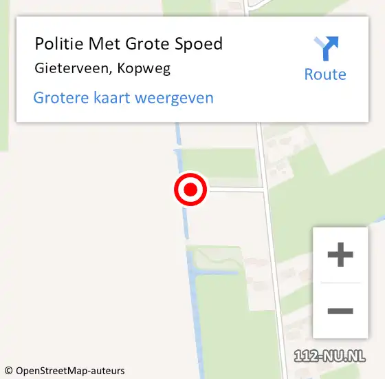 Locatie op kaart van de 112 melding: Politie Met Grote Spoed Naar Gieterveen, Kopweg op 20 oktober 2024 08:05