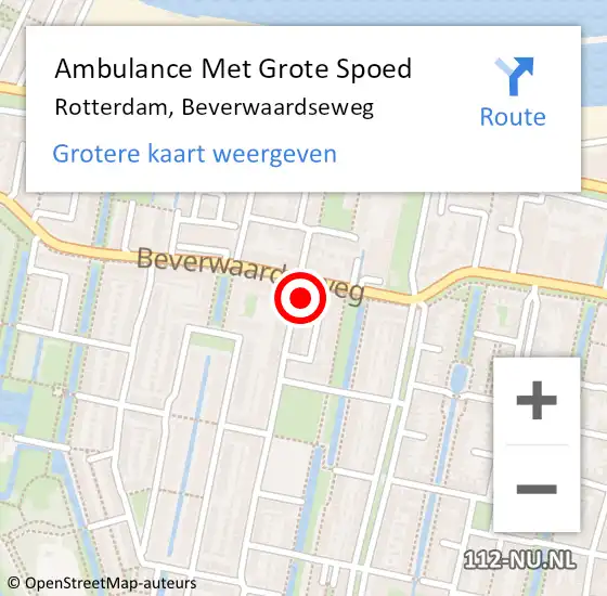 Locatie op kaart van de 112 melding: Ambulance Met Grote Spoed Naar Rotterdam, Beverwaardseweg op 20 oktober 2024 08:18