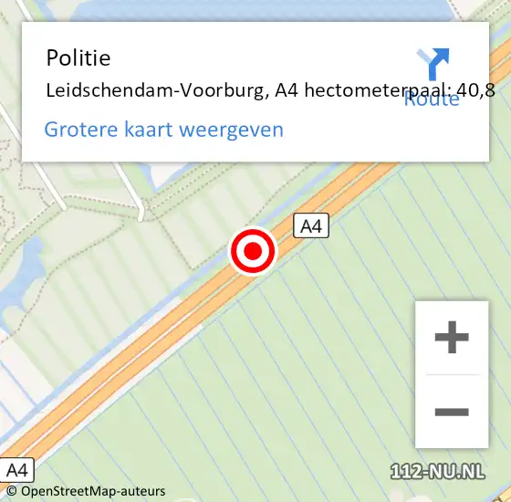 Locatie op kaart van de 112 melding: Politie Leidschendam-Voorburg, A4 hectometerpaal: 40,8 op 20 oktober 2024 08:25