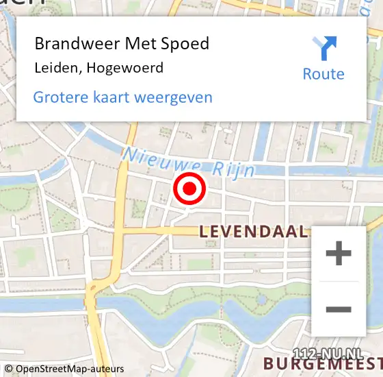 Locatie op kaart van de 112 melding: Brandweer Met Spoed Naar Leiden, Hogewoerd op 20 oktober 2024 08:44