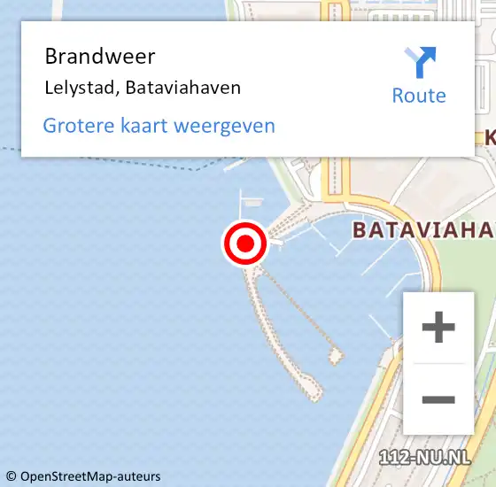 Locatie op kaart van de 112 melding: Brandweer Lelystad, Bataviahaven op 20 oktober 2024 08:54