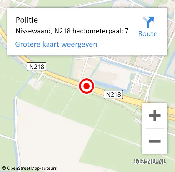 Locatie op kaart van de 112 melding: Politie Nissewaard, N218 hectometerpaal: 7 op 20 oktober 2024 09:35