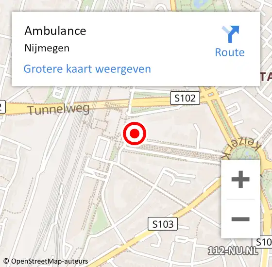 Locatie op kaart van de 112 melding: Ambulance Nijmegen op 20 oktober 2024 09:38