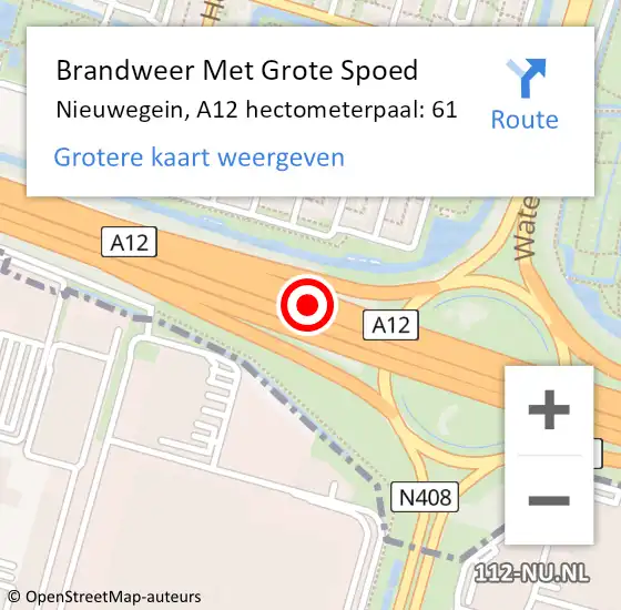 Locatie op kaart van de 112 melding: Brandweer Met Grote Spoed Naar Nieuwegein, A12 hectometerpaal: 61 op 20 oktober 2024 09:42