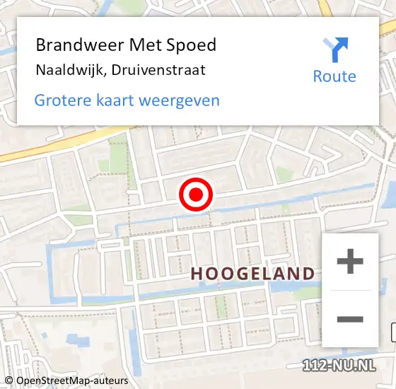 Locatie op kaart van de 112 melding: Brandweer Met Spoed Naar Naaldwijk, Druivenstraat op 20 oktober 2024 09:51