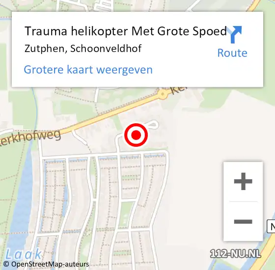 Locatie op kaart van de 112 melding: Trauma helikopter Met Grote Spoed Naar Zutphen, Schoonveldhof op 20 oktober 2024 10:32