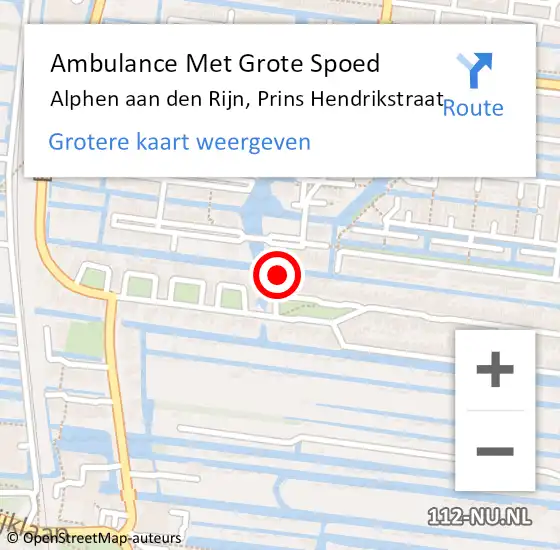 Locatie op kaart van de 112 melding: Ambulance Met Grote Spoed Naar Alphen aan den Rijn, Prins Hendrikstraat op 20 oktober 2024 10:34