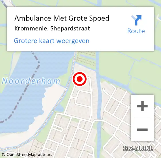 Locatie op kaart van de 112 melding: Ambulance Met Grote Spoed Naar Krommenie, Shepardstraat op 24 oktober 2014 06:39