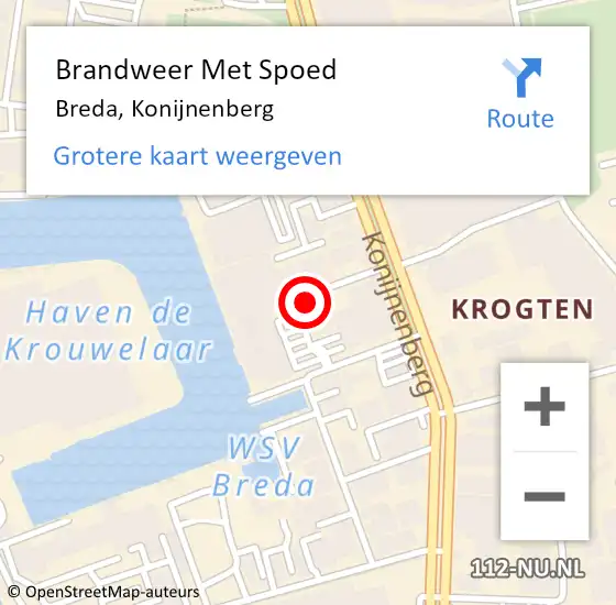 Locatie op kaart van de 112 melding: Brandweer Met Spoed Naar Breda, Konijnenberg op 20 oktober 2024 10:48