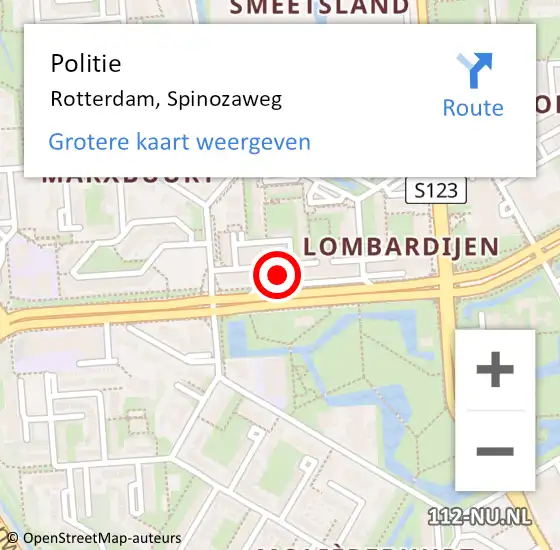 Locatie op kaart van de 112 melding: Politie Rotterdam, Spinozaweg op 20 oktober 2024 10:55