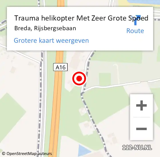 Locatie op kaart van de 112 melding: Trauma helikopter Met Zeer Grote Spoed Naar Breda, Rijsbergsebaan op 20 oktober 2024 11:01