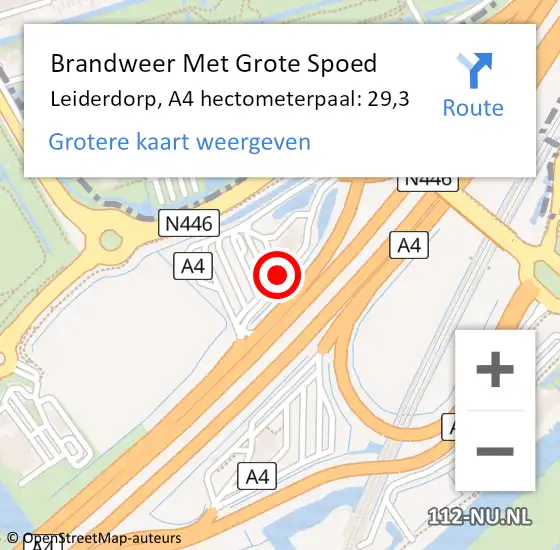 Locatie op kaart van de 112 melding: Brandweer Met Grote Spoed Naar Leiderdorp, A4 hectometerpaal: 29,3 op 20 oktober 2024 11:38