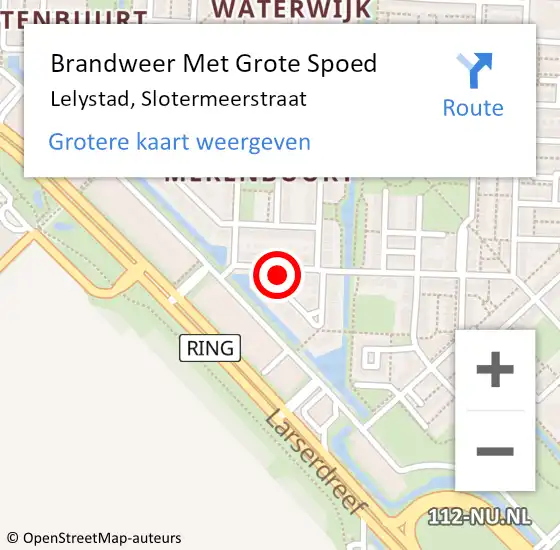 Locatie op kaart van de 112 melding: Brandweer Met Grote Spoed Naar Lelystad, Slotermeerstraat op 20 oktober 2024 11:45