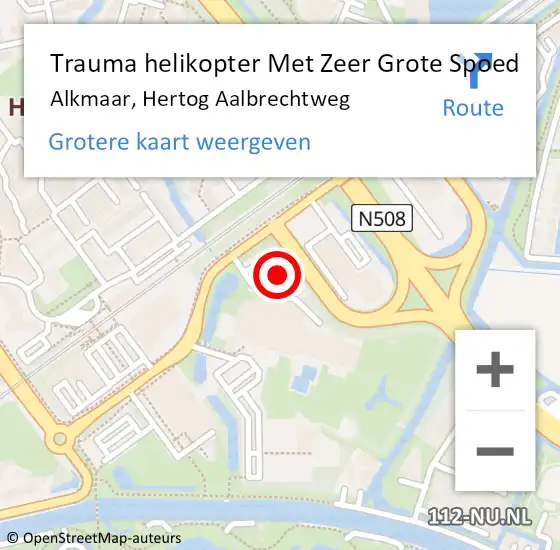 Locatie op kaart van de 112 melding: Trauma helikopter Met Zeer Grote Spoed Naar Alkmaar, Hertog Aalbrechtweg op 20 oktober 2024 11:45