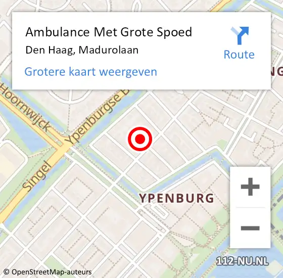 Locatie op kaart van de 112 melding: Ambulance Met Grote Spoed Naar Den Haag, Madurolaan op 20 oktober 2024 12:01