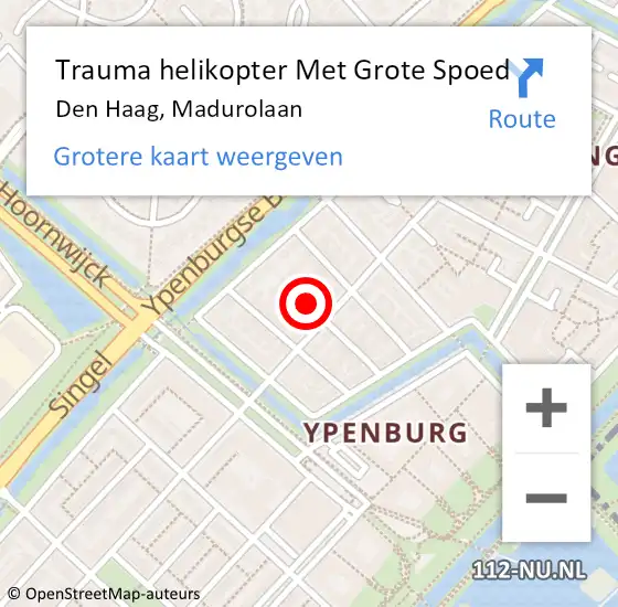 Locatie op kaart van de 112 melding: Trauma helikopter Met Grote Spoed Naar Den Haag, Madurolaan op 20 oktober 2024 12:04