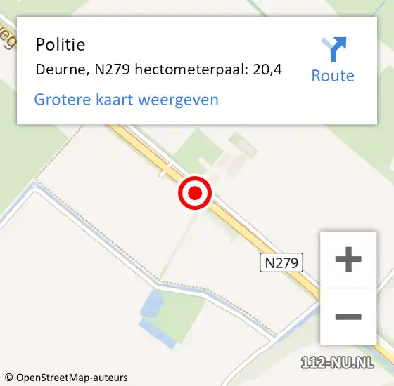 Locatie op kaart van de 112 melding: Politie Deurne, N279 hectometerpaal: 20,4 op 20 oktober 2024 12:14